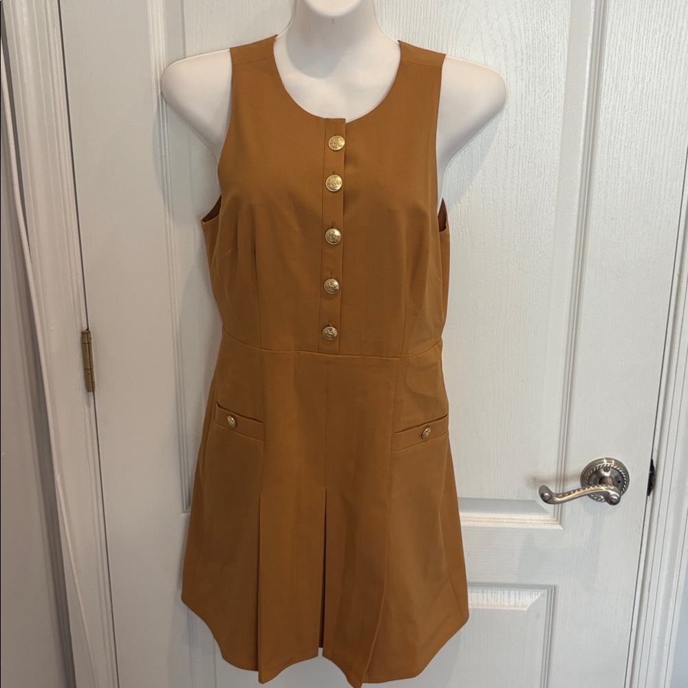 J. Crew Burnt Caramel Pleated Italian Bi-Stretch Wool Blend Mini Dress Size 6